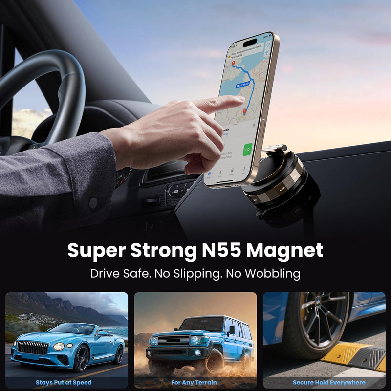 TECKNET Car Phone Holder,Vacuum Magnetic 360°Adjustable MagSafe Car Mount | Upgraded Nano Gel suction cup,MagSafe compatible,stable car mount for iPhone and Android,ideal for car,gym and kitchen Black