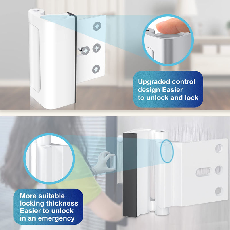 2Pack Door Reinforcement Lock Withstands 800lbs of Force - White Extra Proof Door Lock for Kids Safety Drilling Required,Prevents Unauthorized Entry,Add a Door Security Locks for Home Safety & Privacy 2