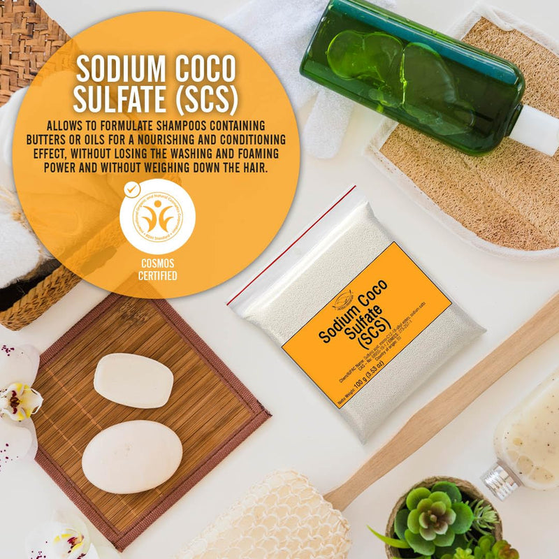 SODIUM COCO SULFATE (SCS) - Fine Granules - Anionic, Foaming Surfactant - for Homemade Solid Shampoo Bars, Soap, Foamy, Bubbly Products, Hair, Body - 600 g | 21.17 Oz