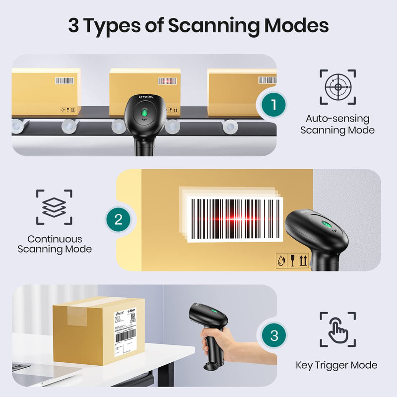 Barcode Scanner with Stand, Bluetooth and Wireless Barcode Scanner, Inventory 2D 1D QR Code Scanners for Computer POS, Handheld CMOS Image Bar Code Reader for Warehouse Library Supermarket Gray