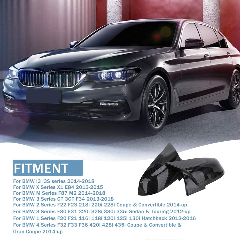 Door Rearview Mirror Cover Cap Carbon Fiber Replacement for BMW F20 F22 F30 F31 F32 F33 F36 F87 M2 X1 E84 328330i 335i 428i 435i - 2PCS (Carbon Fiber)
