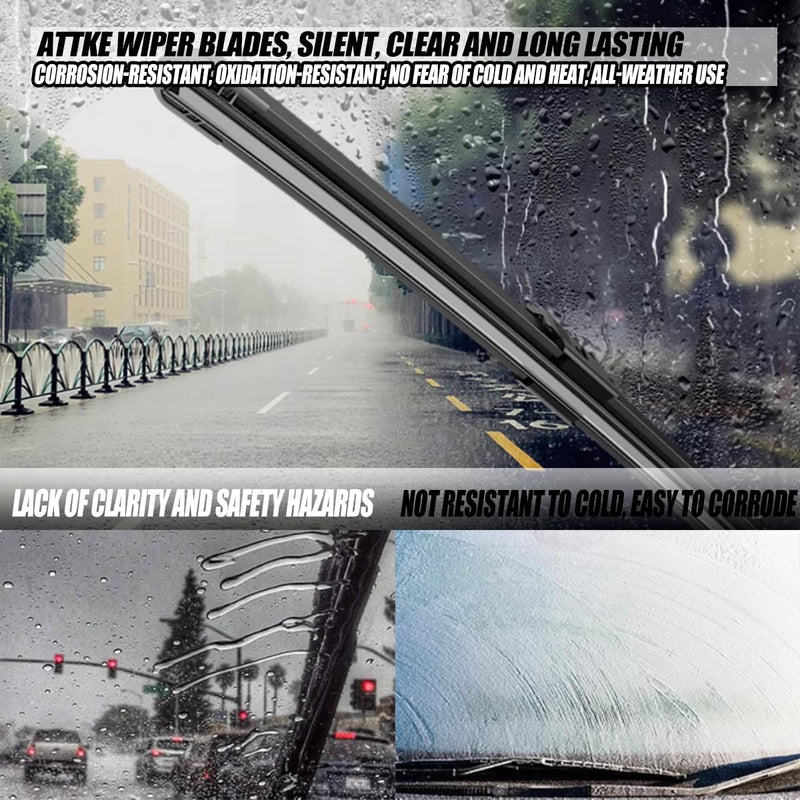 ATTKE OEM Quality Front Windscreen Wiper Blades for Toyota 4Runner 1984-2002/Toyota Tacoma 1995-2004 (17″+17″ Front Windshield Wiper Blade Set) 17" + 17" U-Hook