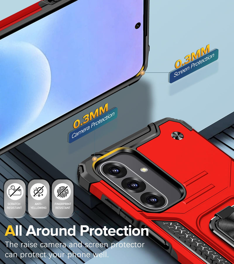 for Samsung Galaxy A57 5G Case Rugged Military Grade Heavy Duty Armor Shockproof A57 Phone Case with 360 Metal Ring Kickstand Mount Magnetic Cover for Samsung Galaxy A57 (Red) Red