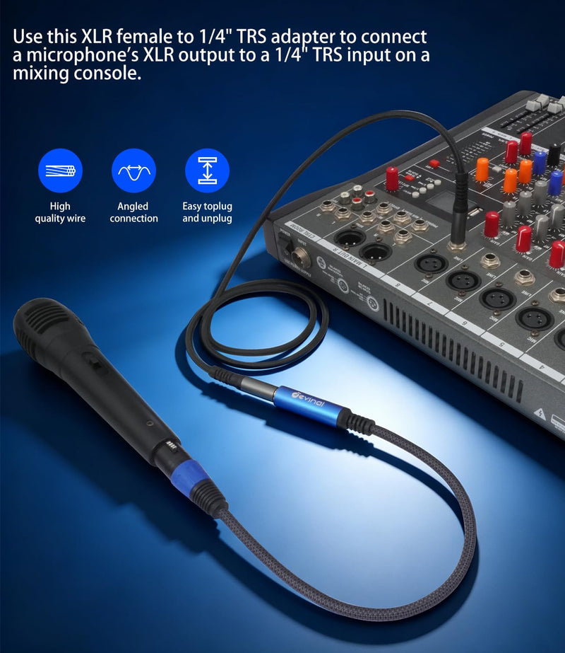 2-Pack XLR Female to 1/4" TRS Stereo Adapter Cable, Balanced 3-Pin Interconnect, 30 cm (1 ft), Durable Nylon Braided Jacket with Color-Coded Gold & Blue Connectors