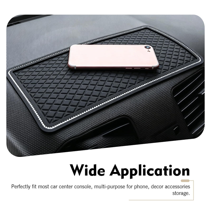 WZP Car Dashboard Anti-Slip Pad, 11.4 x 6 inch Bling Crystal Sticky Mat, Universal Non-Slip Dashboard Grip Pad for Phones Sunglasses Keys Electronic Devices and More Use (Black)