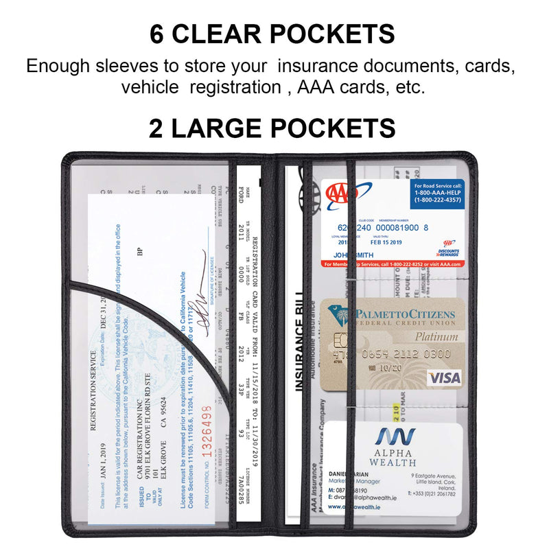 Cacturism Car Registration and Insurance Holder with Magnetic Shut, Vehicle Glove Box Car Organizer, Men Women Interior Car Accessories for Cards, Essential Document, Driver License, Black