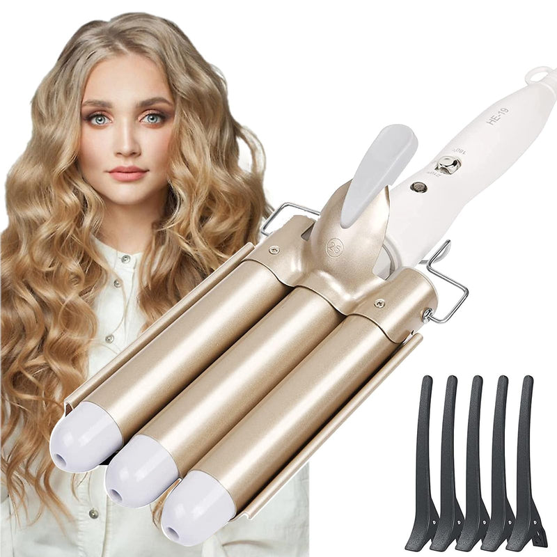  [AUSTRALIA] - flintronic Hair Curler, 3 Barrels Curler Ceramic Curling Iron Wand Hair Wavers with Two Gear Temperature Control, 25mm Curling Tongs Crimping Bubble Styling Tool Gold