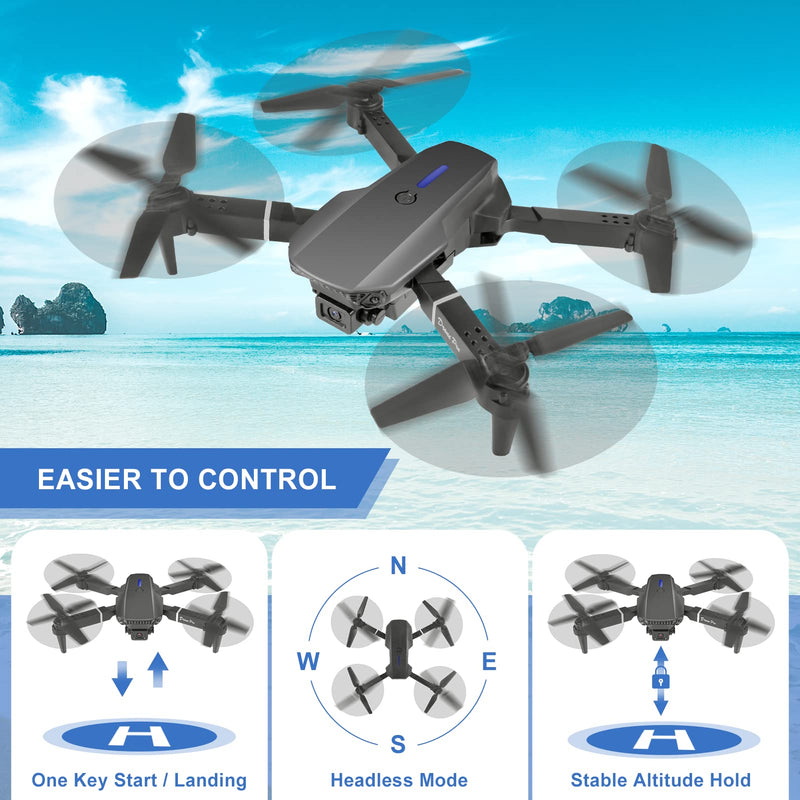 Mini Drone for Kids with 4K Dual Cameras Remote Control Toys Gifts for Boys Girls with Altitude Hold, Headless Mode, One key Return/Emergency Stop, 3D Flips 2 Batteries, Foldable RC Quadcopter Black