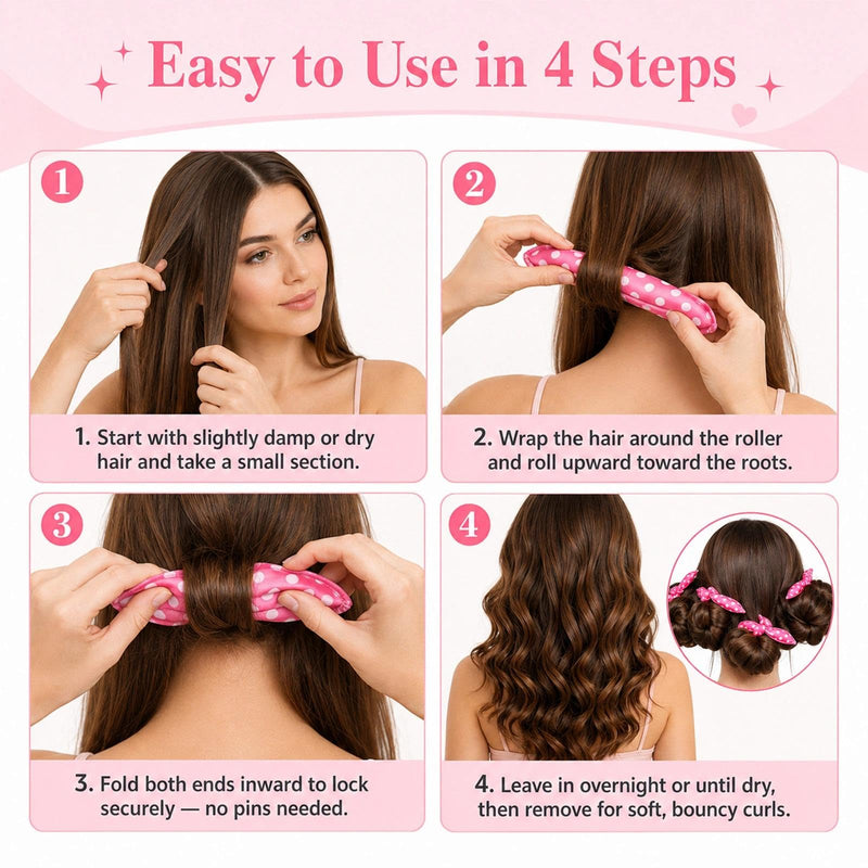  [AUSTRALIA] - 18 Pcs No Heat Hair Curlers, Soft Satin Pillow Rollers For Women, DIY Set | Sponge Rollers For Overnight Styling; Six Polka Dot And Leopard Designs; For Long And Short Hair; Natural-Looking Waves