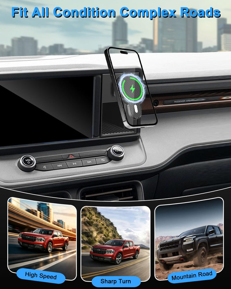 PZK Cubby Insert Wireless Charger Phone Holder for Ford Maverick 2022-2024 | With Strong Magnetic 15W Fast Wireless Charging Magsafe Car Phone Mount With Stroage Box Trunk Dash Mount 360° Rotation Ford Maverick 2022-2024（Cubby Insert Box)