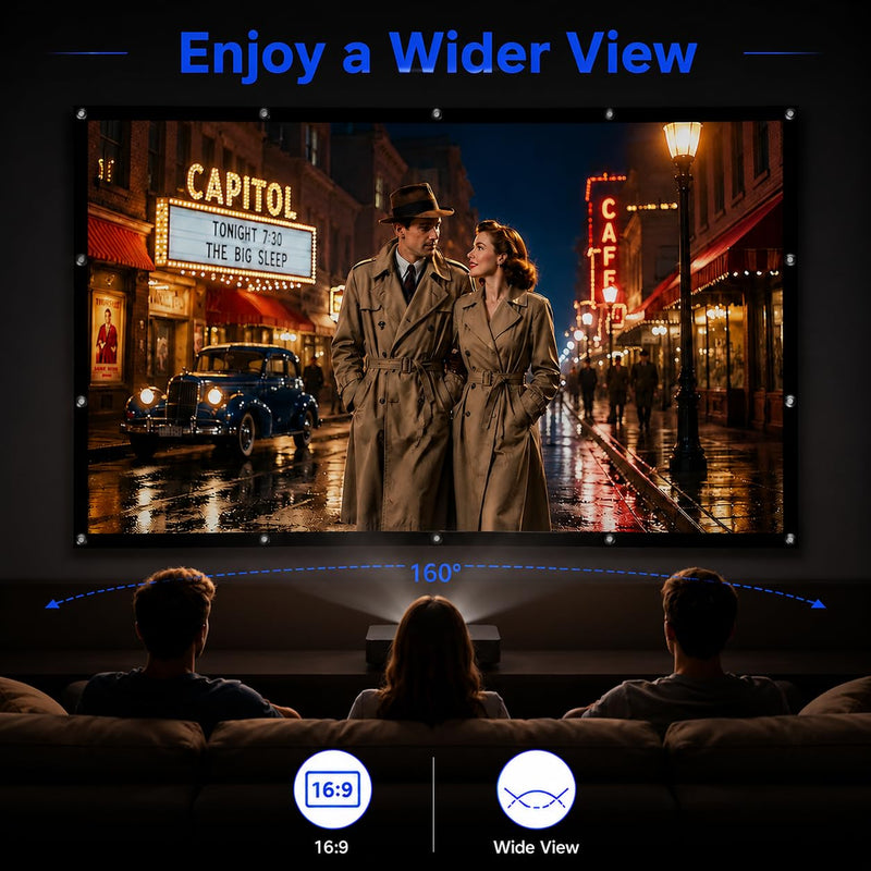 Portable Projector Screen 100 Inch 16:9: Foldable Anti Wrinkle, Lightweight Double Sided Movie Screen for Indoor Outdoor Movies, Home Theater, Backyard, Camping, Families & Movie Lovers