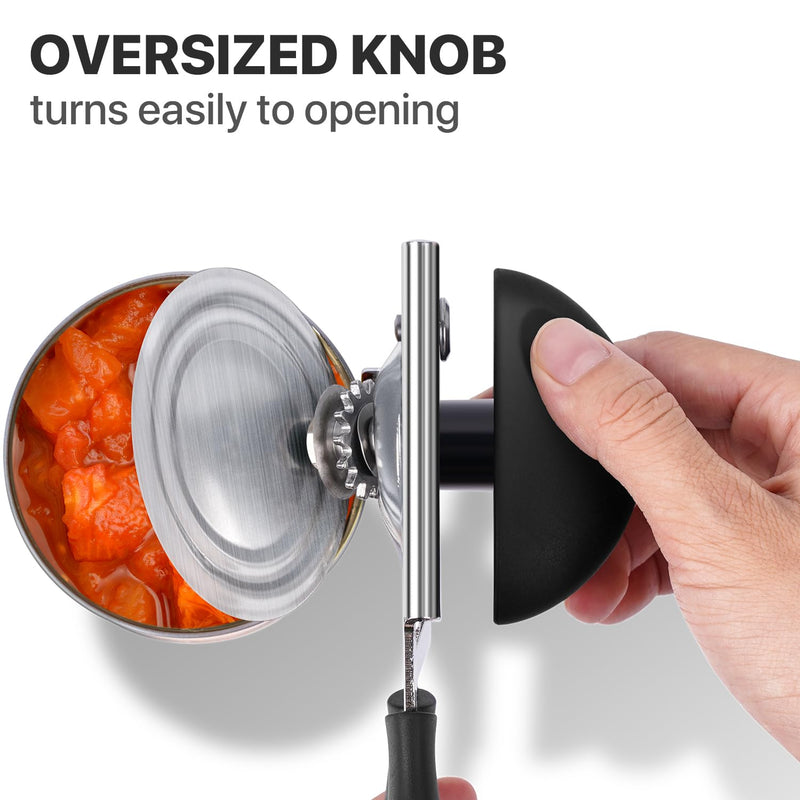 Can Opener Manual Heavy Duty, UHIYEE Hand Held Can Openers for Seniors with Comfort Grip Sharp Blade, Solid Steel Hand Manual Can Open with Magnet for Kitchen Camping, Black