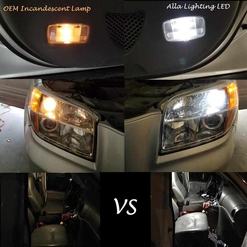 Alla Lighting T10 Wedge 194 168 2825 W5W LED Bulbs, 6000K White License, Reverse, Trunk, Marker, Parking, Door, Map, Dome Lights Lamps, 360° Light 4014 18-SMD Super Bright 558 161 175