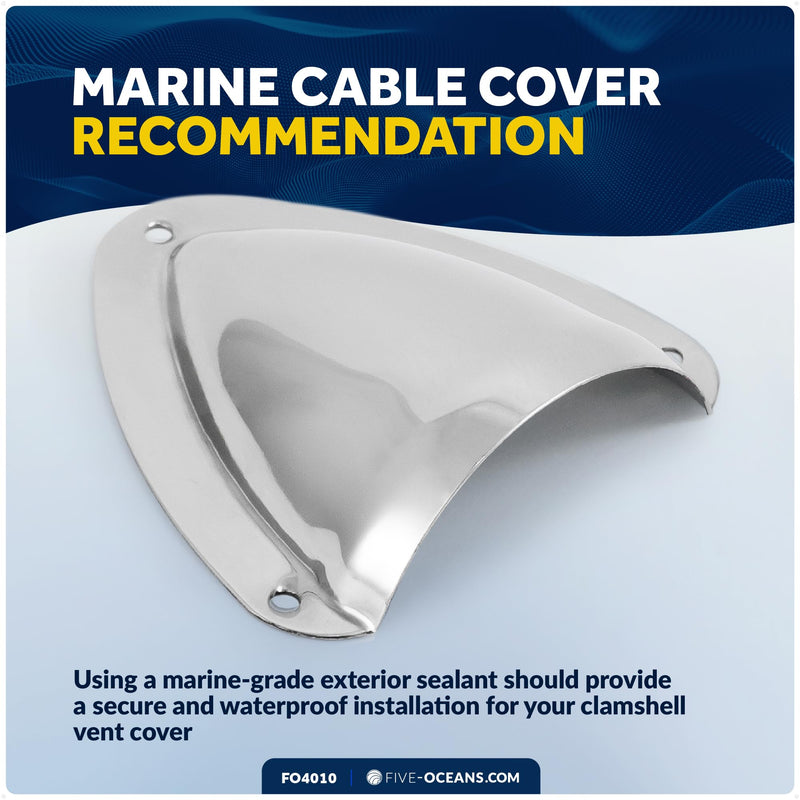 Five Oceans 316 Stainless Steel Clamshell Vent Cover, 1-Inch H x 2-1/2-Inch W Opening, 3-11/16-Inch L x 3-7/16-Inch W Base, Marine Wire Cover - FO4010 1-Pack