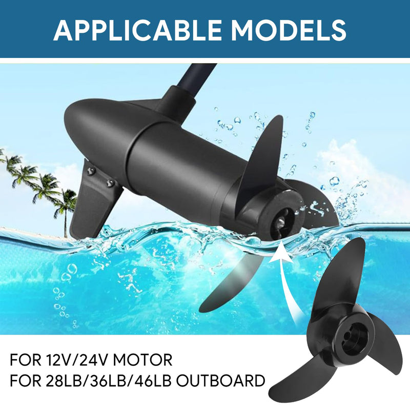 8.6in 3-Blade Marine Propeller Kit Plastic Outboard Propeller Boat Engine Propeller Electric Thruster Trolling Motor Parts for 28lb/36lb/46lb Outboard,for 12V/24V Motor