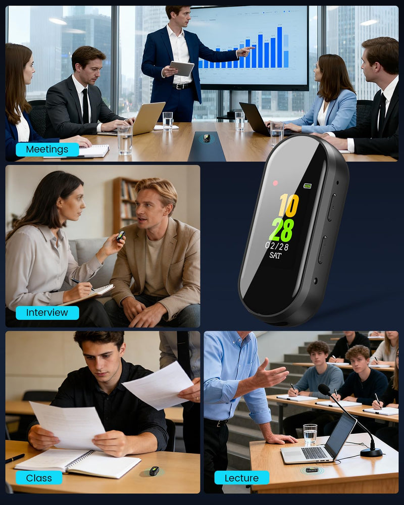 64GB Digital Voice Recorder, 4-in-1 New Upgraded Noise Reduction Hi-Fi Pure Sound Quality, 3072Kbps Audio Activated Voice Recorder for Your Lectures, Meetings, and Classes Black-64GB