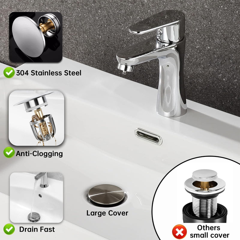 Bathroom Sink Drain Kit with Flexible Expandable Pipe: Odor-Free & Backflow-Preventing, Space-Saving Design without a P-trap, For 1-1/4'' & 1-1/2'' Drain Hole (Chrome, With Overflow) Chrome