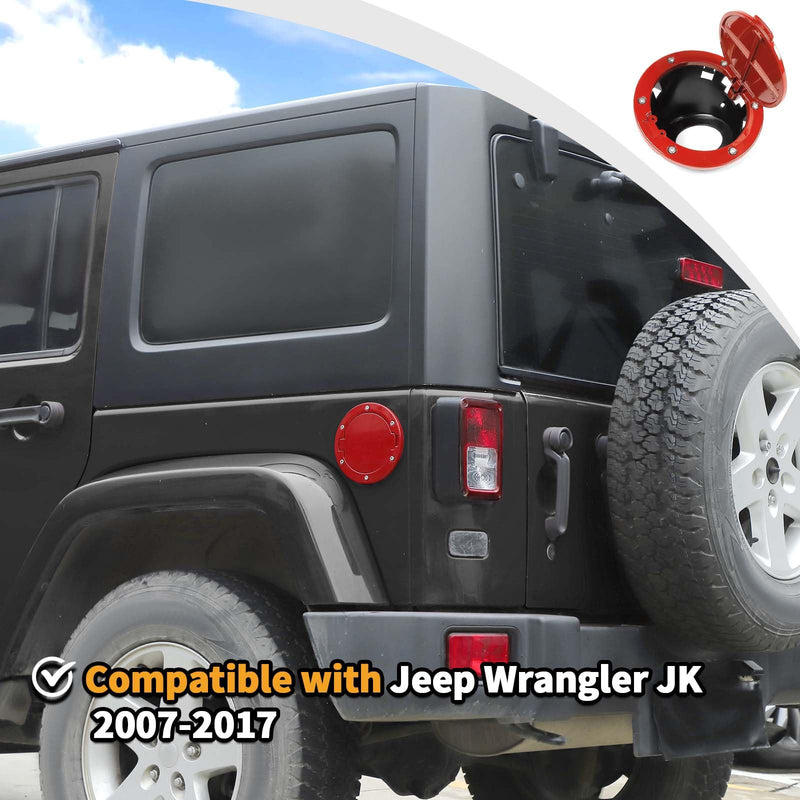 JWWY for JK Fuel Tank Cap Gas Cap Fuel Filler Petrol Tank Cover Protection Fit for Jeep Wrangler JK 2007-2017 Exterior Accessories Aluminum Alloy Red