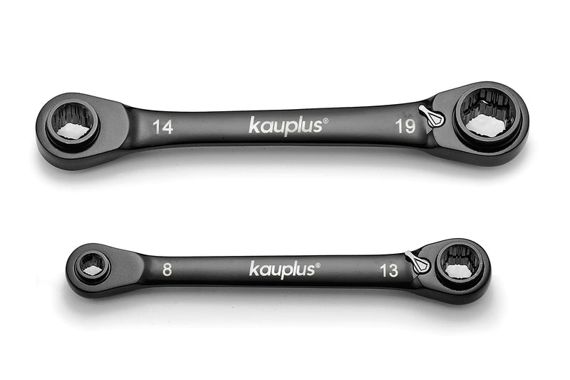4 in 1 Non-Slip Box End Reversible Ratcheting Wrench Set - 2PCS, Metric, 6pt., 120-Tooth Ratcheting gear, 8MM to 19MM