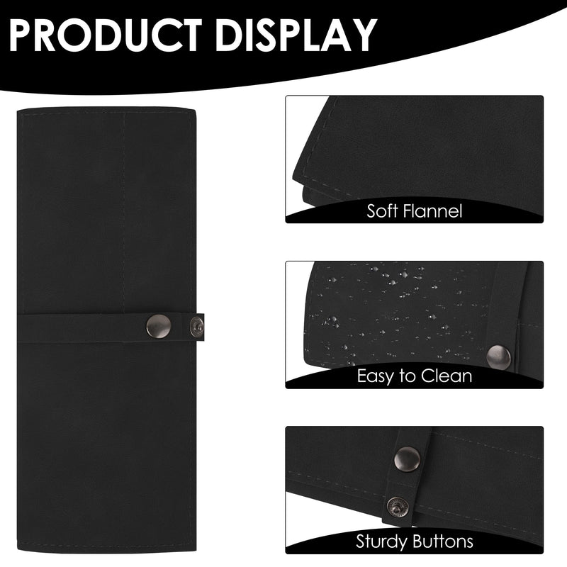 Vegan Leather Watch Band Storage Case, Waterproof Watch Strap Roll Organizer with 5 Slots, Travel Accessories Pouch Compatible with Apple/Garmin/Samsung Watch Bands (Black) Black