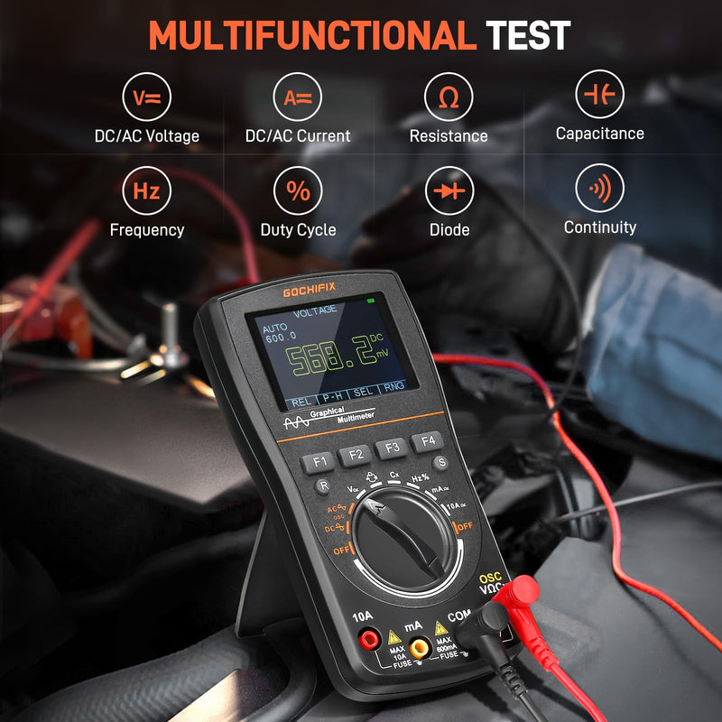 Handheld Oscilloscope Multimeter, GOCHIFIX 2 in 1 Portable Digital Oscilloscope Multimeter 10Mhz Bandwidth, 50MSa/s Sampling Rate, 6000 Counts, Automotive Multimeter Oscilloscope 10 Mhz