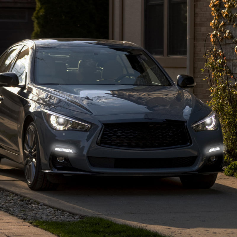 Smoked Housing LED Front Bumper Fog Lamp Daytime Running Light Turn Signal Feature Compatible with Infiniti Q50 2014-2023 Q70 2014-2019 White/Amber Light Accessories