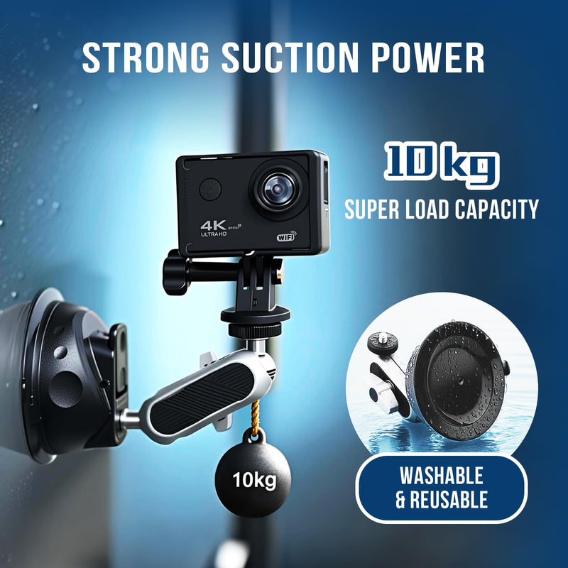 Suction Car Phone Mount Windshield, Universal 360° Rotating Car Window Phone Mount Video Recording Vlog Selfie Live Streaming Car Phone Holder for DJI GoPro Insta 360 Camera Black
