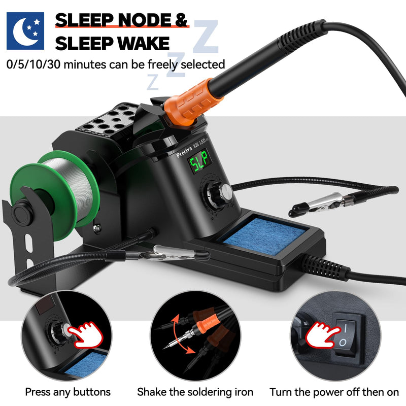 Preciva 926 III 130W MAX Digital Soldering Station with Auto Sleep & Calibration | Complete Kit Includes 5 Tips, Helping Hands, Solder Wire, Solder Wick | °C/ºF Display