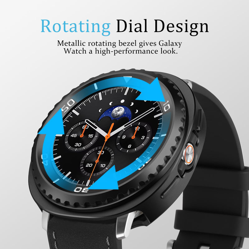 Amizee Metal Case Compatible with Samsung Galaxy Watch 8 Classic Case 46mm, Rugged Protective Bumper with Back Cover Resistant Protection Cover for Galaxy Watch 8 Accessories, Black/White