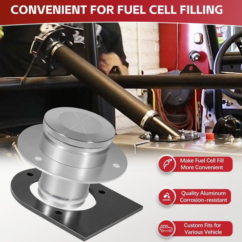 17-2530 Billet Aluminum Remote Fuel Tank Filler Neck, Gas Cap and Weld-On Steel Bracket, fits 2-inch Filler Hose, 2.00 Inch Remote Fuel Cell Filler - Straight Neck