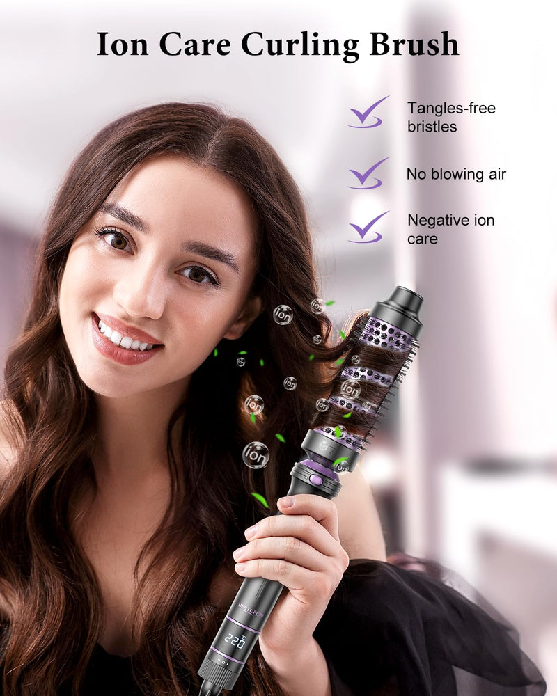 BESTOPE PRO 5 in 1 Curling Wand Set, Ceramic Interchangeable Barrels with Thermal Brush & Straightener, 13 Temp LED Display, Heat Resistant Accessory Kit Purple