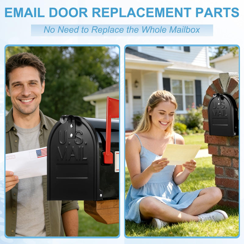 Moxweyeni 6 1/4 Inch by 8 Inch Mailbox Door Replacement – Black Metal Snap-in Door – Mailbox Cover with Magnetic Closure – Durable Mail Box Repair Kit for Brick Mail Box Rusted Standard
