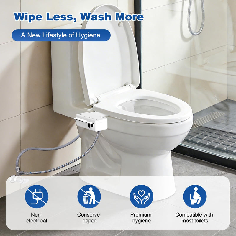 Hibbent Ultra-Slim Bidet Attachment for Toilet, Non-Electric Self Cleaning Bidet Toilet Seat, Adjustable Fresh Cold Water Pressure Bidet Sprayer, Retractable Dual Nozzles for Rear & Feminine Wash Chrome 1