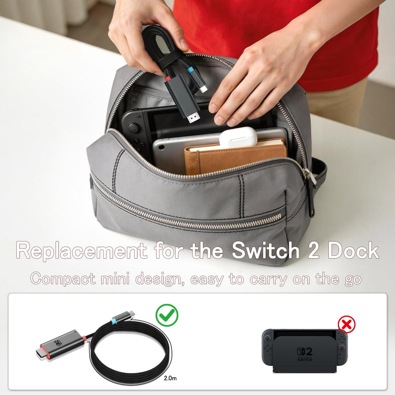 for Switch 2 Dock HDMI Adapter, 4K@60Hz TV Output, PD 100W USB-C Fast Charging, Type-C to HDMI Cable Compatible with Switch 2/OLED/Steam Deck/ROG Ally/Laptops/Phones 6.6FT