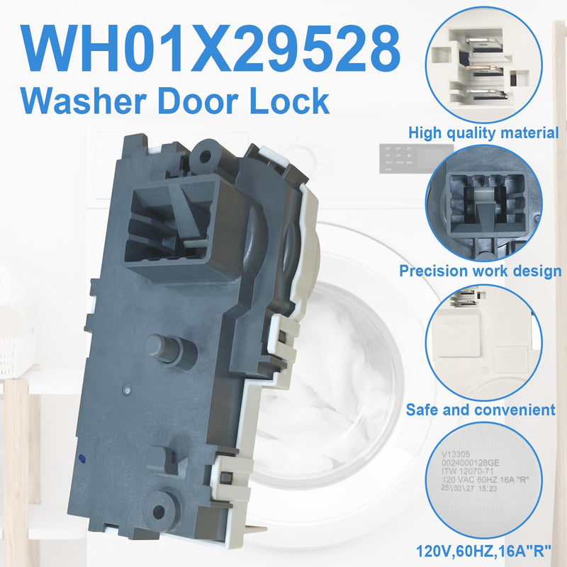 Upgrade WH01X29528 Washer Door Lock Compatible with GE General Electric Washing Machine Clothes Washer Lid Lock Door Latch Switch, Replacement AP6985313, EAP12749276, 4958749, PS12749276, PD00060769