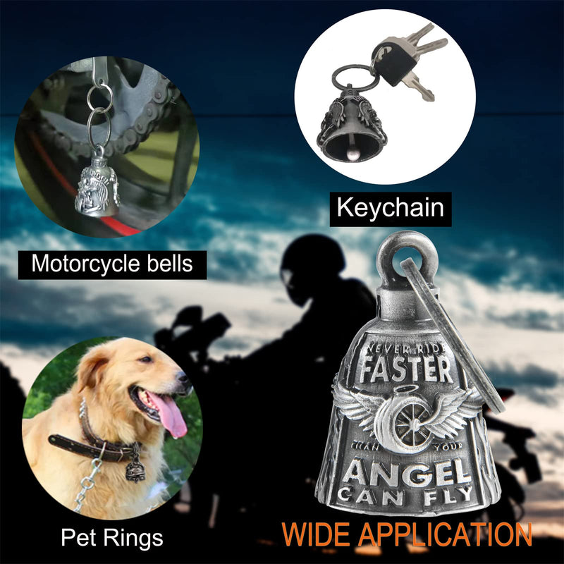 Dream Apparel Motorcycle Bells for Bikers Guardian Angel Gremlin Motorcycle Bells for Motorcycle Rider Key Chain for Luck Never Rider Faster Than Your Angel Can