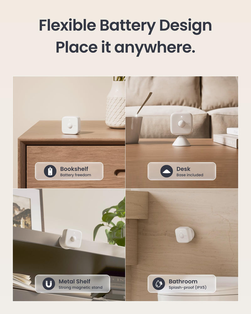 SwitchBot Smart mmWave Radar Motion Sensor, Bluetooth Presence Sensor with Dynamic Detection & Zone Positioning, Compatible with Alexa, HomeKit & Apple Home via SwitchBot Hub (Presence Sensor)