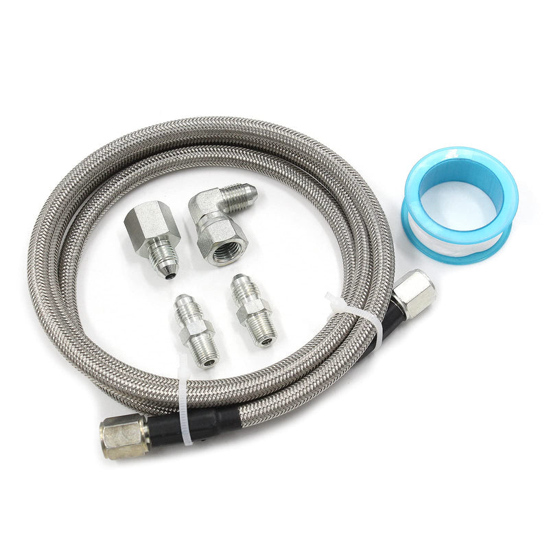 Steel Braided Turbo Oil Feed Line -4AN, Pressure Stainless Remote Turbocharger Sensor Teflon 4 AN Gauge Line Kit (36 inch) 36 Inch
