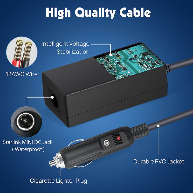 Starlink Mini Car Adapter - 12V~24V DC Power Cable with Adapter for Starlink Mini - Compact & Stable Starlink Mini 12v Adapter for Car, RV, Camping, and Off-Grid Use