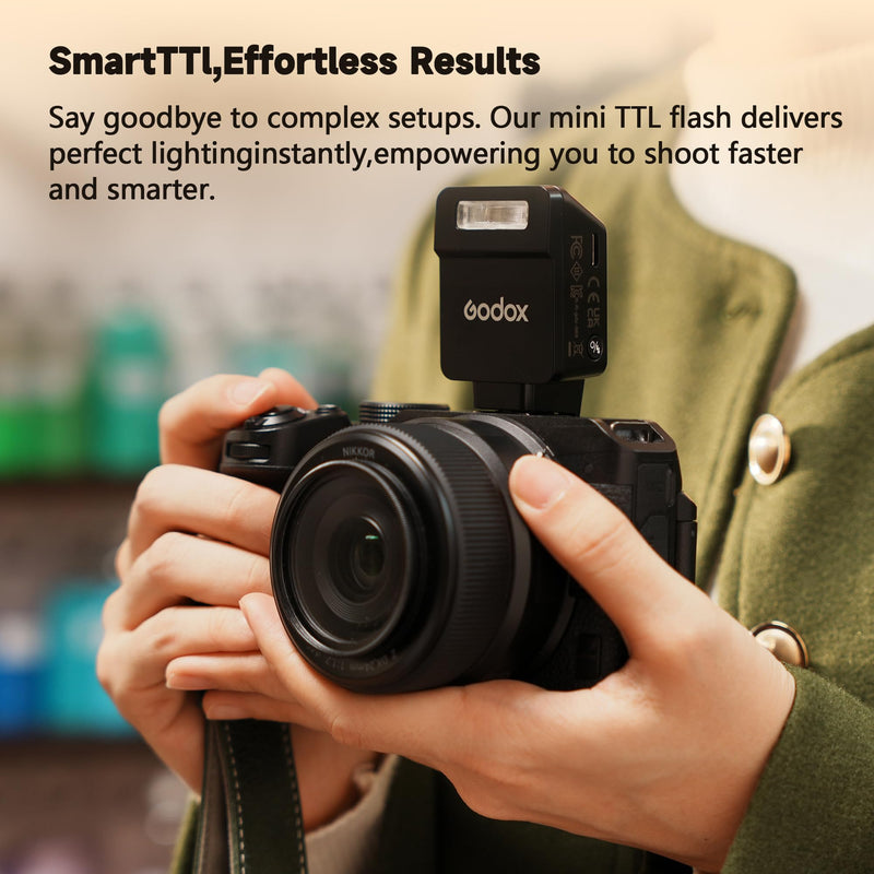 GODOX IT22 F TTL MINI iFlash Camera Flash Light,700+ Flashes & 1.5 s Recycling,6 Stops (1/32 to 1/1 Power),Built in Battery with Magnetic Diffuser & Filter (Black, for Fuji) Black
