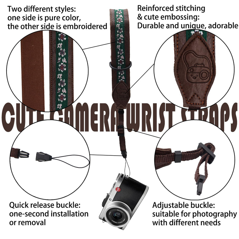 Camera Wrist Strap for DSLR Mirrorless Camera, Camera Hand Strap for All Cameras with Quick Release Safety Connector Coffee Leather Camera Wrist Strap