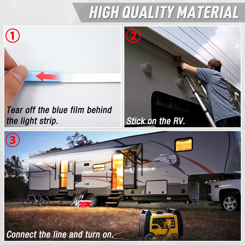 20FT RV Awning LED Light Strip, 12V Fixed Brightness Camper Awning Lights Waterproof, Motorhome Exterior Underglow Lighting Strips Kit for Canopy Parties BBQ Food Truck Decor