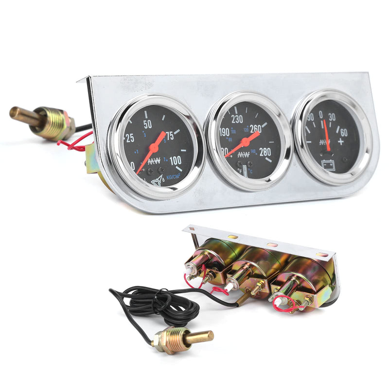 Triple Gauge Set Universal 3in1 Water Temp Oil Pressure AMP Meter for Car Boat Truck