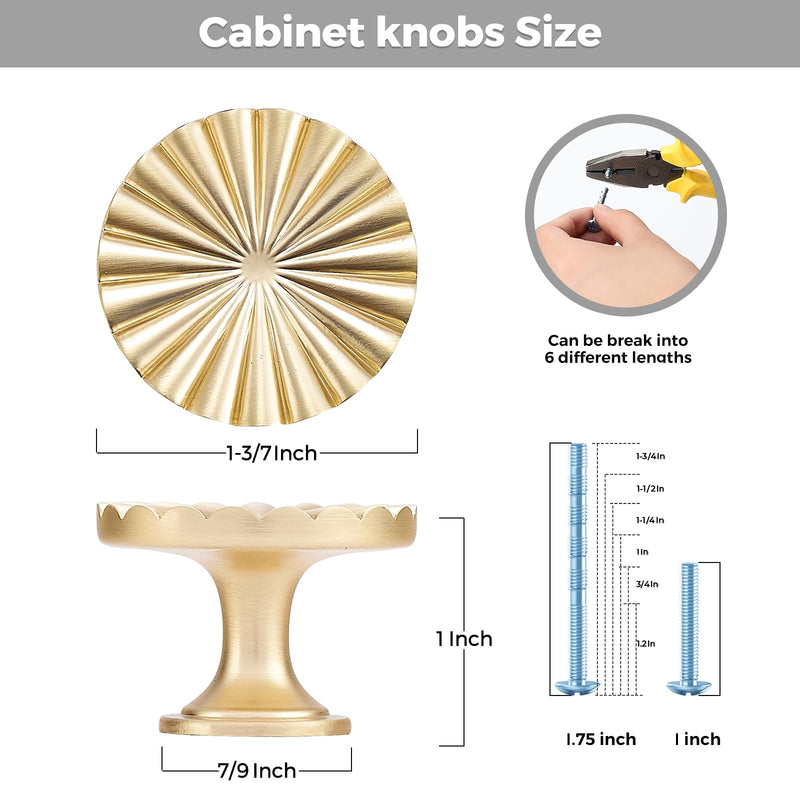 10 Pack Gold Cabinet Knobs Brushed Gold Dresser Knobs Zinc Alloy Dresser Hardware for Closet, Wardrobe and Cupboard Round Vintage Drawer Pulls 10