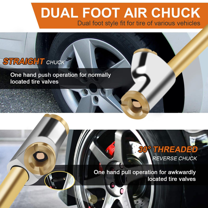 SAFELIFE 16-1/4" Extended Dual Head Air Chuck for Semi Trucks Dually Tires, 1/4" FNPT Heavy Duty Lock On Tire Inflate Chuck w/Quick Plug - 2 PCS