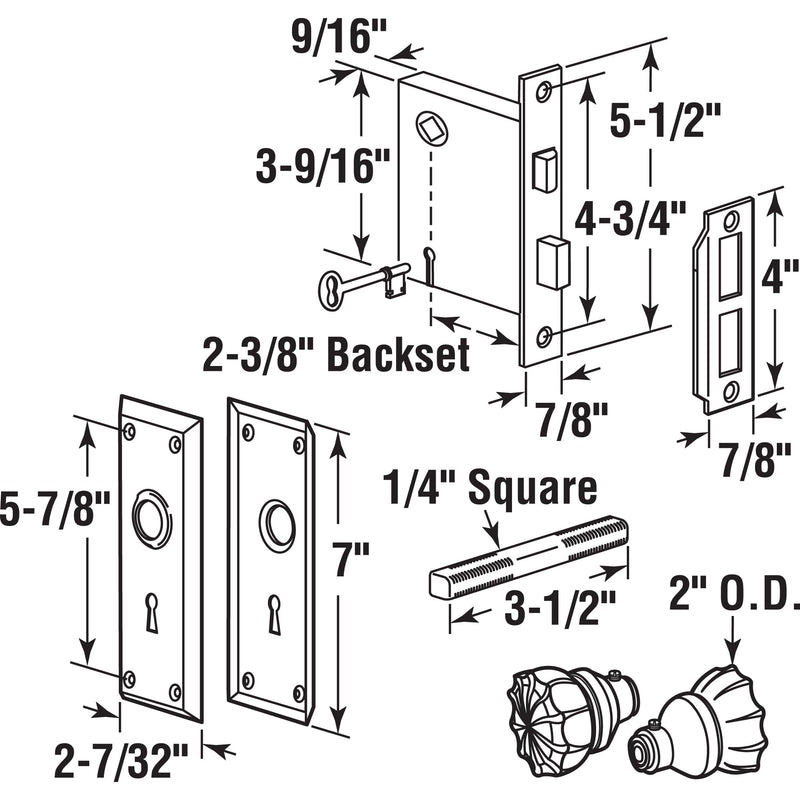 Prime-Line E 28335 Mortise Keyed Lock Set with Glass Knob, Single Pack | Replaces Antique Lock Sets, Fits 2-3/8 In. Backset Doors Satin Nickel