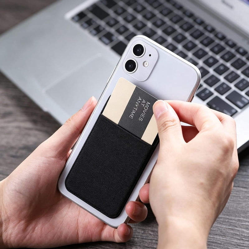 3Pack Cell Phone Card Holder Pocket Sticker Stretchy Cloth for Back of Phone with Flap Credit/ID Card Sleeve Adhesive Stick on Wallet for iPhone,Android All Smartphones (3Black) 3Black