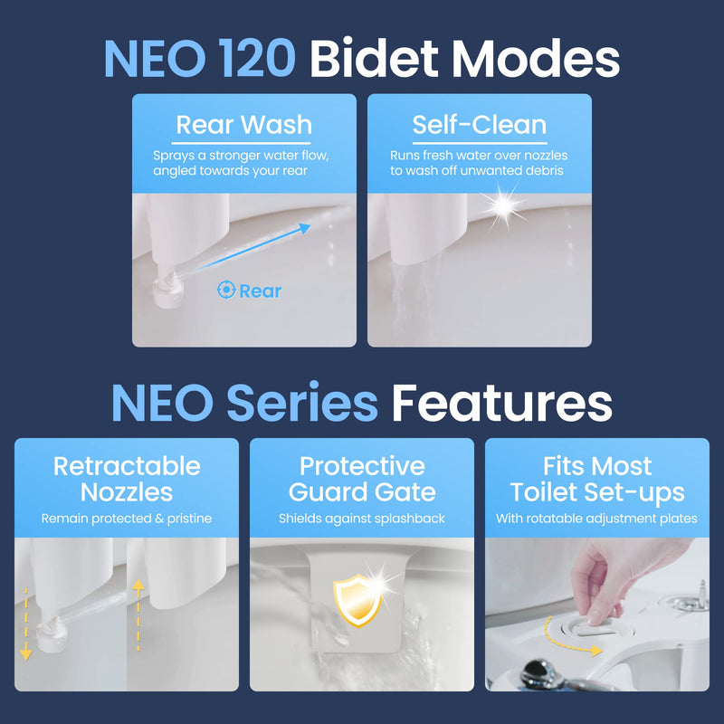 LUXE Bidet NEO 120 - Single Nozzle, Self-Cleaning, Non-Electric Bidet Attachment for Toilet Seat, Adjustable Water Pressure, Rear Wash (Blue) Blue