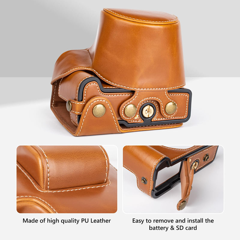 MUZIRI KINOKOO Protective Case for Canon EOS R50/R100 Camera and 18-45mm Lens, PU Leather EOSR50 R100 Camera Bag Including Half Case, Flip Cover, Shoulder Strap and Storage Pocket - Brown