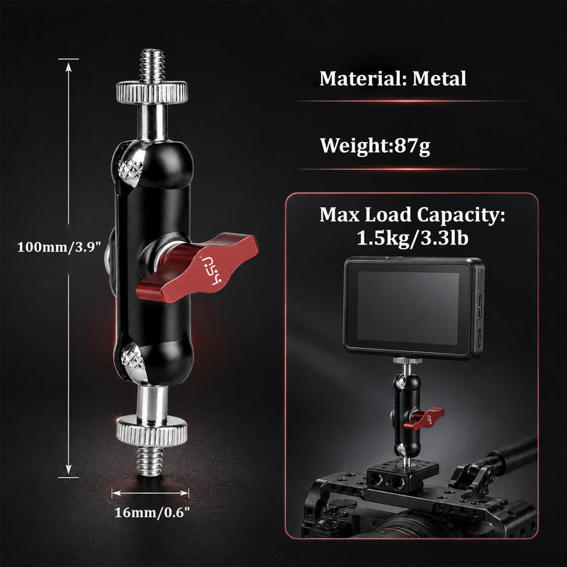 HSU Magic Arm with Dual Ball Head | Double 1/4"-20 Screws, 360° Metal Adjustable Universal Extension Bracket for Monitor, LED Light, Microphone, GoPro（2 Pack）